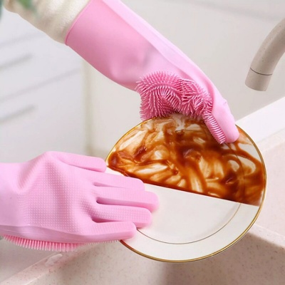 Силиконовые перчатки для уборки Xiaomi Silicone Cleaning Glove Pink (HH674)