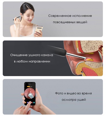 Умная ушная палочка Xiaomi Bebird Smart Visual Spoon Ear Stick R1 черный